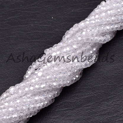 Beautiful Crystal Quartz Color Zircon Micro Cut Beads,15" Strand White Zircon Faceted Roundelle Beads,3mm AAA Clear Cubic Zircon Beads SALE