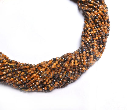 2.2 mm AAA Top quality Tiger Eye Micro Cut Beads,13" Strand Tiger Eye Faceted Machine Cut Rondelle Shape Gemstone tiny Beads Jewelry Makings