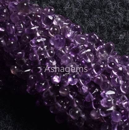 Natural Amethyst Smooth Drops Shape Beads Gemstone,13" Strand Brazil Amethyst Drops, Amethyst Side Drill Teardrop Handmade Indian Beads SALE