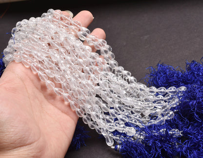 AAA Quality Crystal faceted Drops Straight Drill Beads,8"Strand Natural white Crystal Quartz Teardrop Machine Cut Gemstone Bead Jewelry SALE