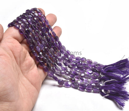 Natural Purple Amethyst faceted Indian Hand Cut Oval Shape Beads,12.5" Strand Amethyst Oval Shape Briolette Gemstone Bead Jewelry Craft SALE
