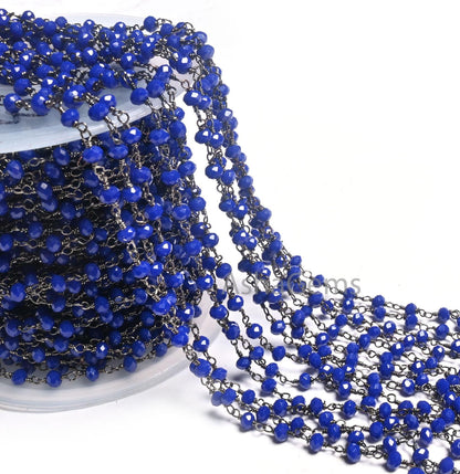 AAA Quality Blue Lapis Hydro Rondelle Faceted Beads Rosary Chain,3 mm Black Metal Plated Gunmetal Wire Wrap Chain Jewelry Making handicrafts