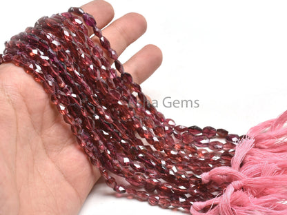 Fine Pink Garnet faceted Indian Cut Oval Handmade Gemstone beads, Natural Garnet Oval Briolette Hand cut Straight Drill bead Jewelry Crafts