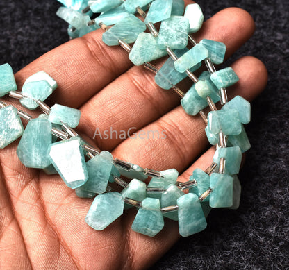 Beautiful Blue Amazonite Faceted Flat Nugget Beads,9"Strand Natural Amazonite uneven table cut Briolette Beads, amazonite faceted slice Bead