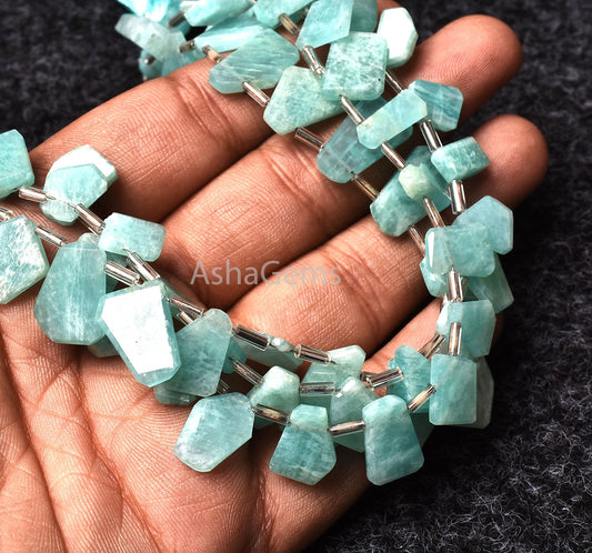 Beautiful Blue Amazonite Faceted Flat Nugget Beads,9"Strand Natural Amazonite uneven table cut Briolette Beads, amazonite faceted slice Bead