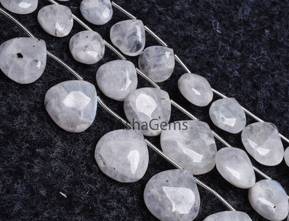 7.5 Inch Strand natural Rainbow Moonstone Smooth Heart Shape beads, White Rainbow Plain Heart Gemstone beads, Rainbow Moonstone Jewelry Sale