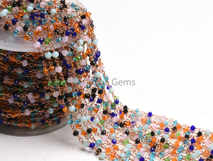 1-50 foot Multi Disco Hydro Faceted Rondelle Beads Rosary Chain,3mm Rose Gold Plated Wire Wrap Jewelry Necklace Making Chain Rosary Handmade