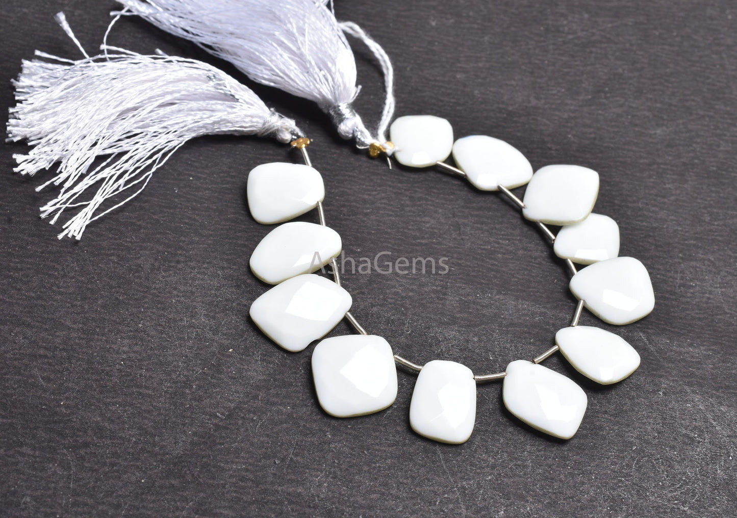 Beautiful White Agate Fancy Slice Shape Side Drill Beads,6" Strand Natural Agate Uneven Flat Slice Gemstone Beads For Jewelry Making Crafts