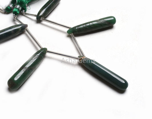 Beautiful Green Agate Fancy Long Drops Shape Beads, Agate Pencil Drop Beads Gemstone Teardrop Briolette Side Drill Beads Jewelry Handicraft
