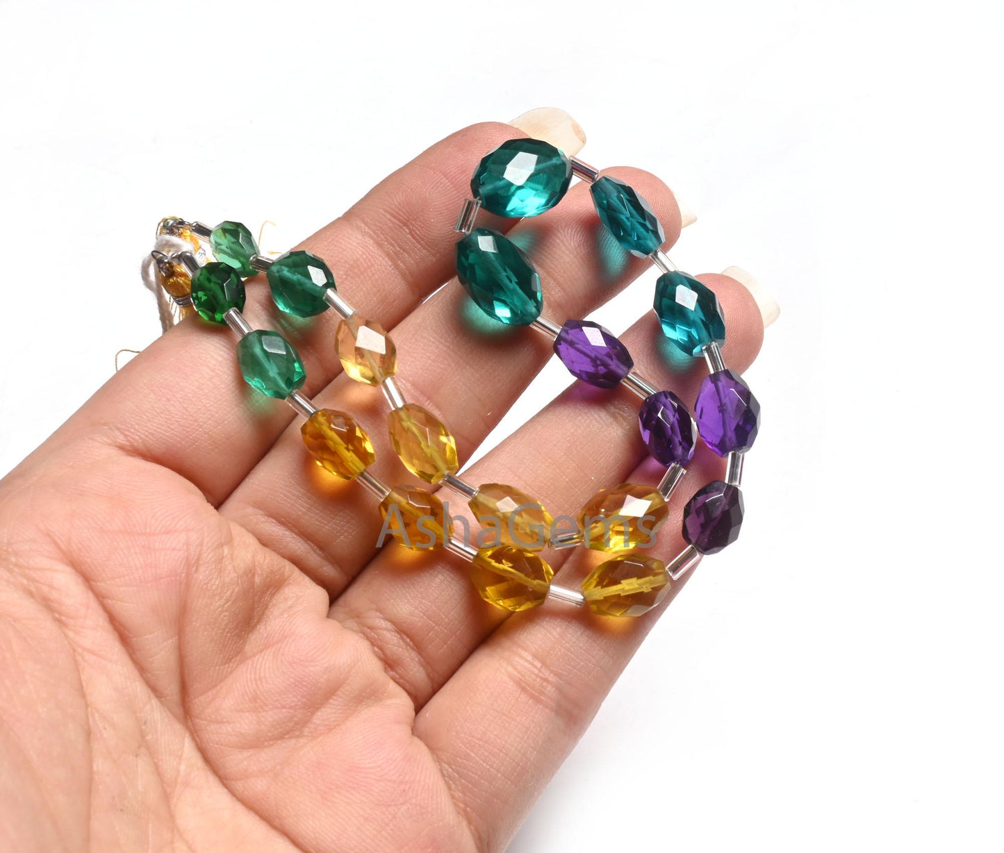 Beautiful Multi Color Quartz Hydro fancy Oval Shape Checker Cut Beads,11" Mix Yellow Green Purple Hydro Oval Briolette Faceted Beads Jewelry