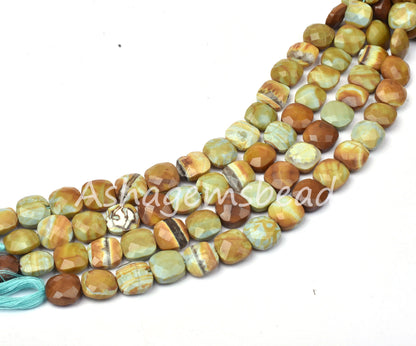 Beautiful Green Boulder Opal Faceted Cushion Shape Beads,11-14 mm,Boulder Opal Fancy Shape Cushion Beads,Opal Gemstone Beads For Jewelry,8"