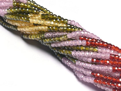 3 mm Multi Color Zircon Micro Cut Faceted Rondelle Beads, Shaded Cubic zirconia Beads,12.5"Zircon Machine Cut Bead Jewelry Making Craft SALE