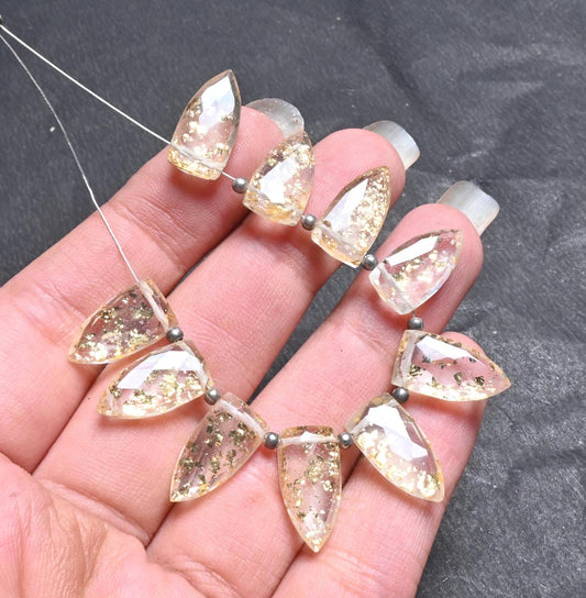 Natural Crystal Quartz Doublet Fancy Arrow Shape faceted Beads,8-16mm Crystal Gold Foil Doublet Side Drill Briolette Bead Jewelry Craft SALE (18705)