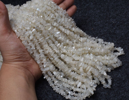 Natural White Moonstone uncut Chip Gemstone Beads Strand, Fine Quality Moonstone Smooth Uneven Raw Rough Nugget Bead For Jewelry Making (AG 10274)