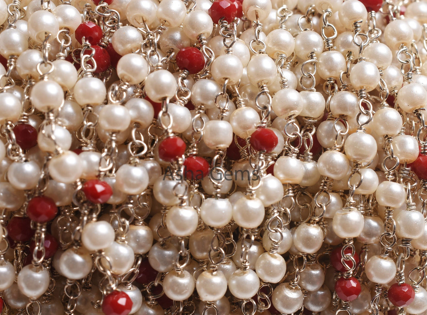 Pearl Red Ruby Hydro Rondelle Beads Rosary Chain, Silver Plated Wire Bulk Roll Multi Color Chain,3,10,50 Foot Chain For jewelry Making Craft