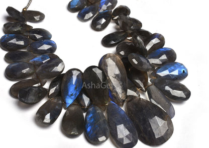Labradorite Faceted Pears Side Drill Beads, Natural Blue Fire labradorite Teardrop Beads, Flashy Black rainbow Pear Briolette Jewelry Crafts