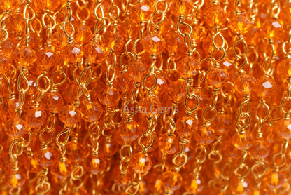 AAA Fanta Orange Hydro Faceted Rondelle Beads Rosary Chain,3-3.5 mm Gold Plated wire Wrap Handmade Rosary Chain By Feet Jewelry making Craft