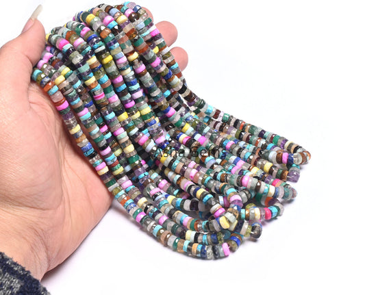 16" Strand Beautiful Multi Color Faceted Heishi Tyre Beads,6 mm Natural Mix Gemstone Disco Flat Wheel Shape Beads Jewelry Making Craft Sale