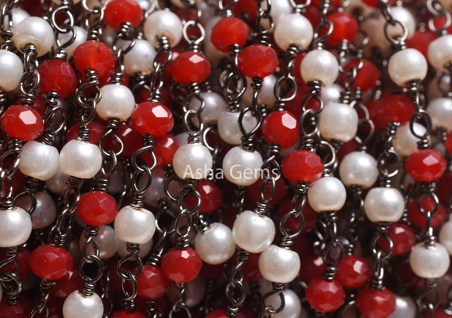 Beautiful Pearl Red Ruby Hydro Beads Rosary Chain,3mm Black Plated Gunmetal Wire Wrap Handmade Beaded Chain For Necklace Making Jewelry SALE