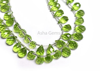 Beautiful Green Peridot Color Hydro faceted Drops Side Drill Beads,6.5-11 mm AAA Green Hydro Faceted Teardrop Briolette Beads Jewelry Crafts