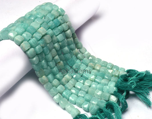 Beautiful Amazonite Faceted Box Shape Gemstone Beads,8"Strand Natural Blue Amazonite 3D Cube Box Bead, Amazonite Cube Beads For Jewelry SALE