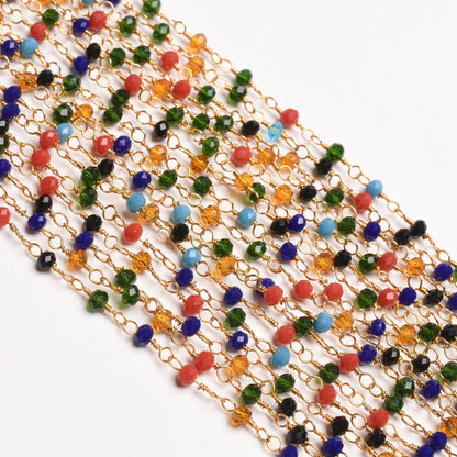 Beautiful Multi Disco Hydro Faceted Rondelle Beads Rosary Chain Gold Plated Wire Wrap Jewelry Making Beaded handmade Colorful Chains Jewelry