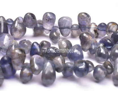 Beautiful Blue Iolite smooth Drops Shape Beads, Natural Iolite Side Drill Drops,13" Iolite Plain Teardrop Handmade Iolite Beads Jewelry SALE