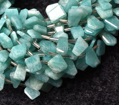 Beautiful Blue Amazonite Faceted Flat Nugget Beads,9"Strand Natural Amazonite uneven table cut Briolette Beads, amazonite faceted slice Bead
