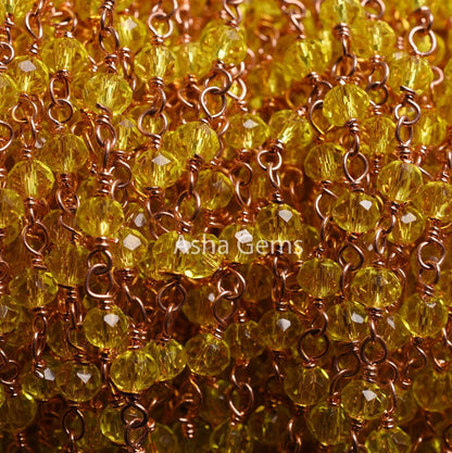 AAA Lemon Quartz Hydro Micro Cut Beads Rosary Chain Gold,Rose Gold Plated Wire Wrap Rondelle Beaded Handmade Chain Jewelry Making Chain SALE