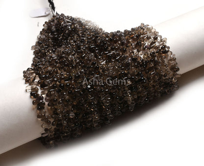 Natural Smoky Smooth Side Drill Drops Gemstone Beads,13" Strand Shaded Smoky Quartz Plain Handmade Uneven Teardrop Beads Drop Jewelry Making
