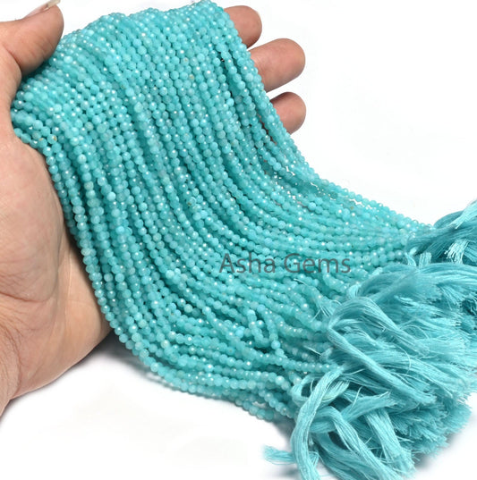 AAA Quality Peruvian Amazonite Micro Cut faceted Rondelle Beads,3 mm Natural Blue Amazonite Machine Cut Gemstone Loose Beads Jewelry Makings