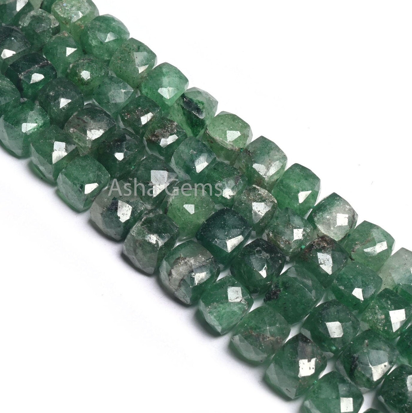 10" Strand Green Strawberry Quartz Faceted 3D Cube Box Shape Beads, Natural Green Strawberry Indian Cut Box Beads Jewelry Making Crafts SALE