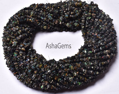 Beautiful Black Ethiopian Opal Uncut Chip Beads, Welo Fire Ethiopian Opal Smooth Raw Polish Beads, Flashy Opal Gemstone Beads For Jewelry