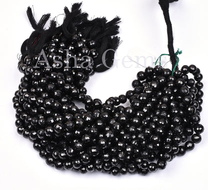 AAA Quality Black Spinel Faceted Round Ball Beads,9" Strand Natural Spinel Beads, Black Spinal Machine Cut Round Gemstone Beads Jewelry SALE