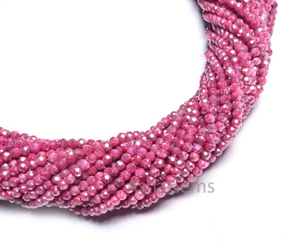 AAA Moonstone Pink Coated Micro Faceted Beads, 2.8-3 mm Natural Moonstone Pink Coated Machine Cut Rondelle Moonstone Gemstone Beads Jewelry
