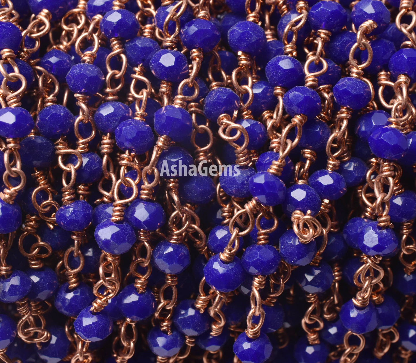 Beautiful Blue Lapis Hydro Rondelle Faceted Beads Rosary Chain,3 mm Rose Gold Plated Copper Wire Wrap Beaded Handmade Chain Jewelry makings