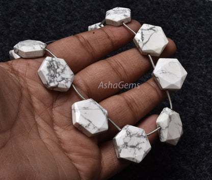 Howlite Faceted Hexagon Shape Gemstone beads,13-18.5 mm White Howlite Fancy 6 Corner Beads, Howlite Beads Briolette For Jewelry Making Craft
