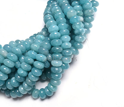 8mm Fine Neon Blue Color Jade Quartz Smooth Rondelle Shape Beads, Off Blue Quartz Plain Gemstone Loose Quartz Bead Jewelry Making Craft SALE