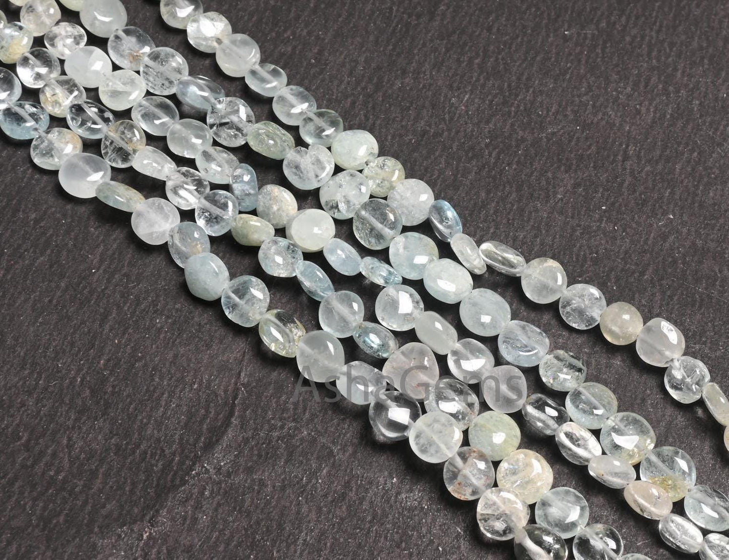 Natural Light Aqua Blue Aquamarine Coin Uneven Shape handmade Beads,8" Aquamarine Smooth Coin Gemstone loose Beads Jewelry making Craft SALE