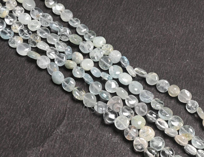 Natural Light Aqua Blue Aquamarine Coin Uneven Shape handmade Beads,8" Aquamarine Smooth Coin Gemstone loose Beads Jewelry making Craft SALE