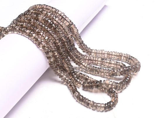 Fine Smoky Quartz Handmade Flat Tyre Shape Smooth Beads,18" Strand natural  Smoky Plain Tyre Gemstone Loose Smoky Beads Jewelry making Craft