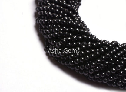 AAA Black Spinal Smooth Round Ball Beads,13" Strand Natural spinel Plain Round Shape Gemstone Beads, Black Spinel Beads Jewelry Makings SALE