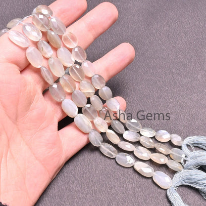 Fine Grey Moonstone faceted Oval Gemstone Beads,9" Strand Natural Moonstone Oval Briolette Straight Drill Beads, grey Moonstone Bead Jewelry
