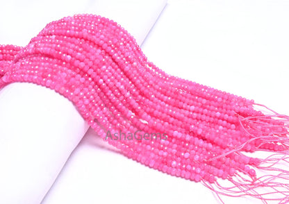 14" Strand Beautiful Hot Pink Jade Quartz faceted Rondelle Shape Beads,4.5mm Fine Jade Quartz machine cut Gemstone Beads Jewelry Making SALE