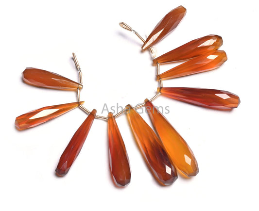 Fine Quality Shaded Yellow Brown Chalcedony Long Teardrop Beads,10 Piece Strand Chalcedony Fancy Pencil Teardrop Gemstone Bead Jewelry Craft