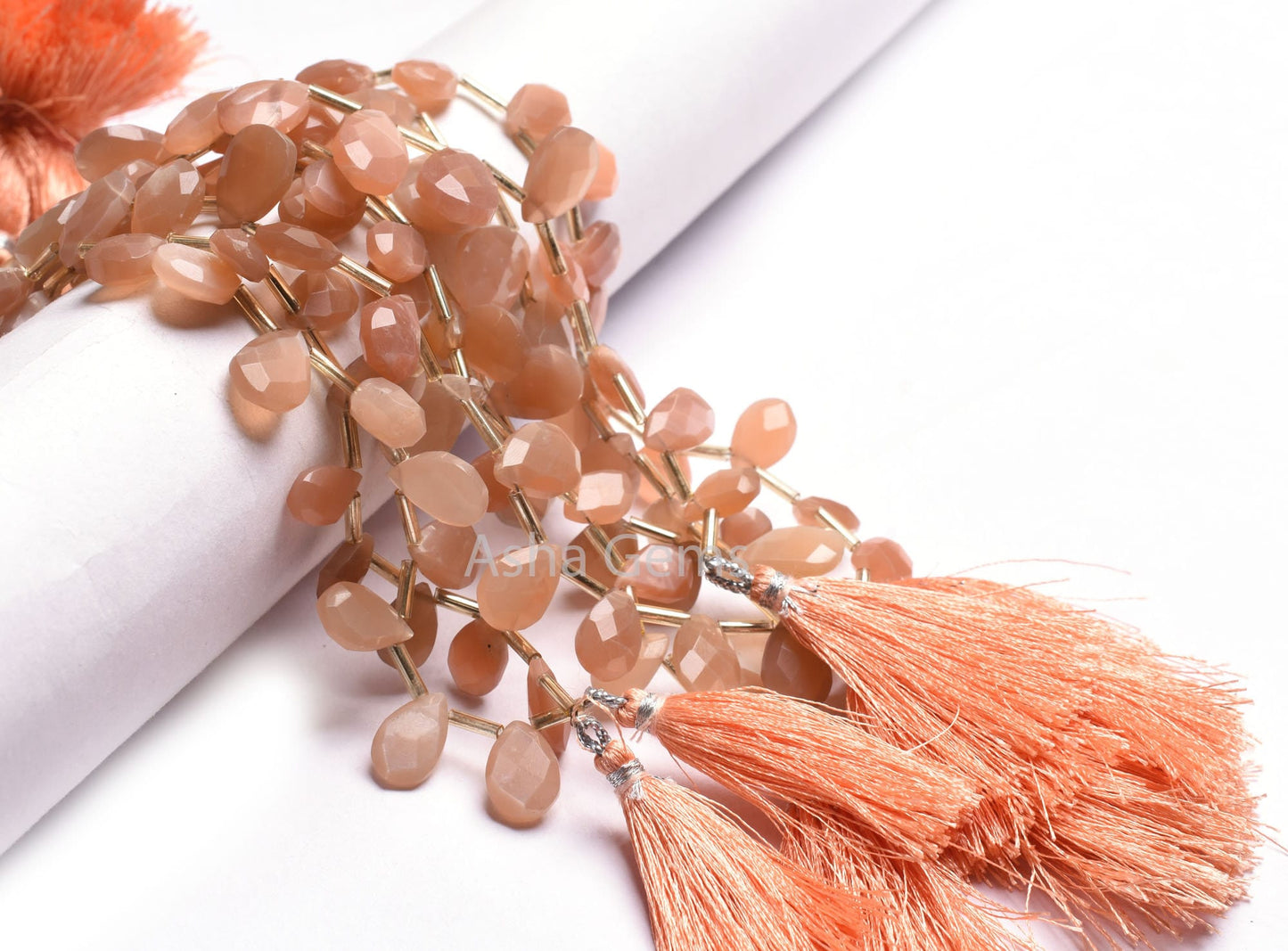 Natural Peach Moonstone Faceted Pears Shape Gemstone Beads, Fine Quality Moonstone Briolette Beads, Moonstone Teardrop Side Drill Beads SALE