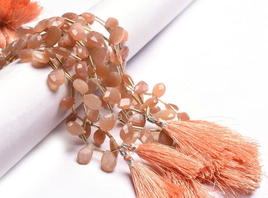 Natural Peach Moonstone Faceted Pears Shape Gemstone Beads, Fine Quality Moonstone Briolette Beads, Moonstone Teardrop Side Drill Beads SALE