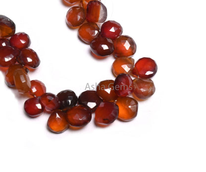 Shaded Red Brown Chalcedony Faceted Heart Shape Bead,7" Dark Brown Hessonite Color Chalcedony Heart Briolette Gemstone Beads Both Side Loop