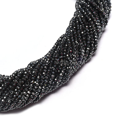 2 mm Natural Hematite Micro Cut Beads,12.5" Fine Quality Gunmetal Faceted Rondelle Tiny Gemstone Beads Jewelry Making Craft,Hematite Beads