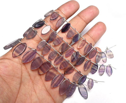 Beautiful Fluorite Fancy Flat Marquise Shape handmade Beads, Natural Shaded Purple Green Fluorite Fancy Marquise Slice Gemstone Bead Jewelry
